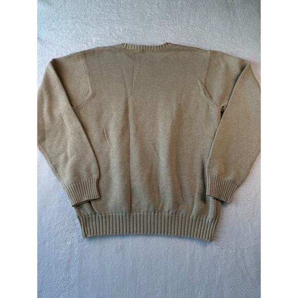 IZOD Cotton Sweater Men Medium Crew Neck Pintuck Diamond Knit Neutral Tone 90s - Picture 8 of 8